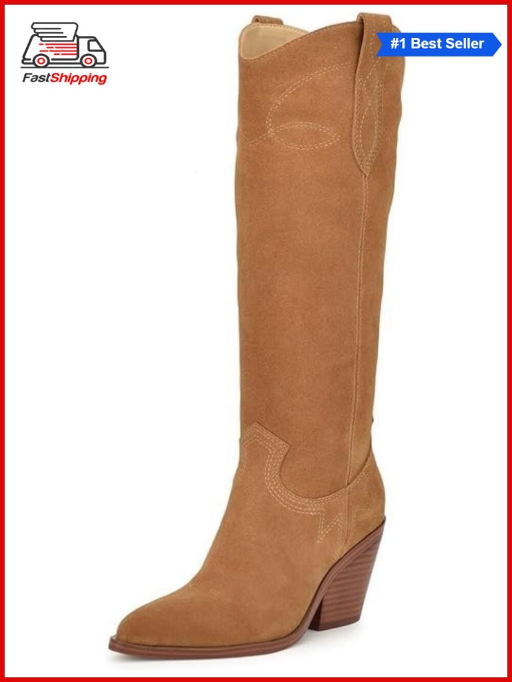 ✨ Mattiventon Suede Cowgirl Boots Knee High Western Pointed Toe Block Heel